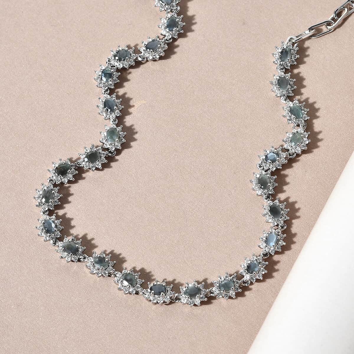 Narsipatnam Alexandrite and Natural White Zircon Sunburst Paper Clip Chain Necklace 18 Inches in Platinum Over Sterling Silver 17.70 Grams 9.85 ctw image number 1