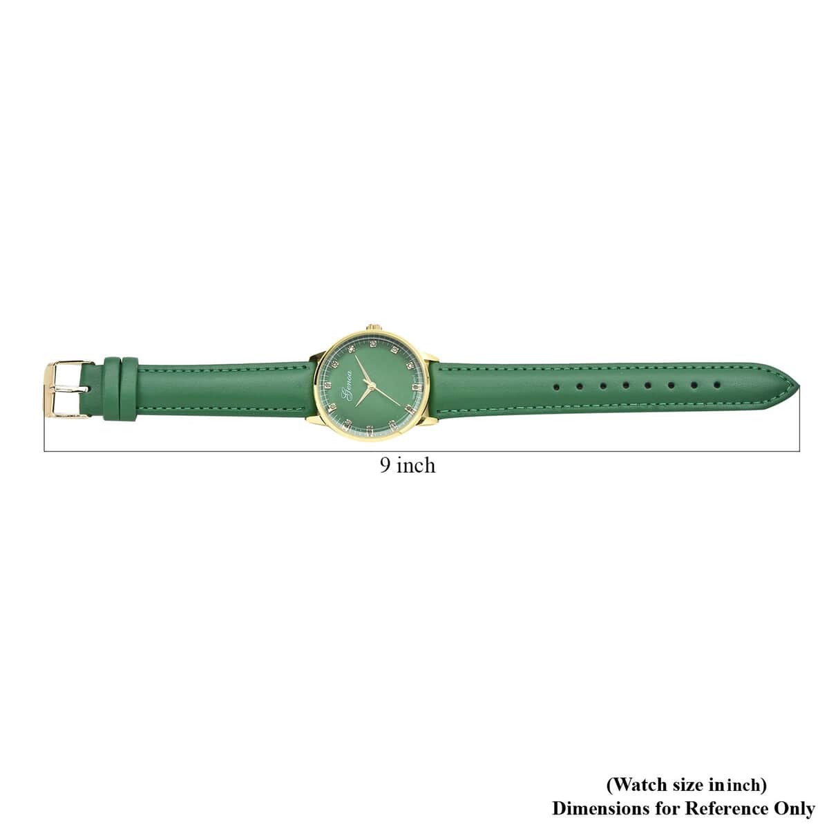 Genoa Red Diamond Miyota Japanese Movement Simulated Red MOP Carved Dial Watch with Green Leather Strap (36mm) (7.25-8.25Inches) 0.12 ctw image number 6