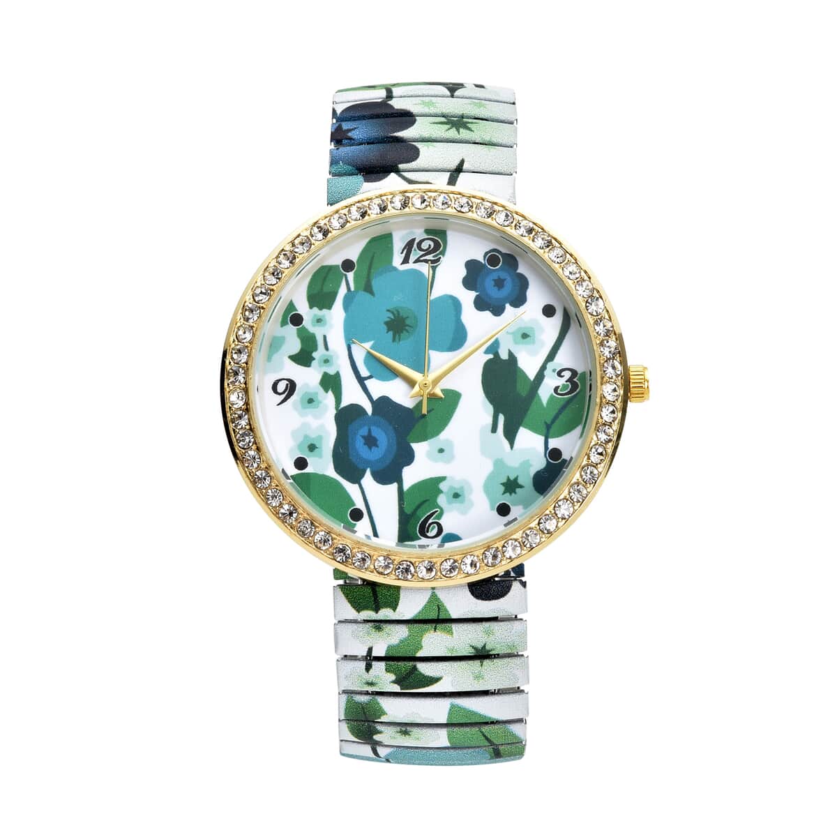 STRADA Austrian Crystal Japanese Movement Blue Flower Pattern Stretch Watch with Stainless Steel Strap image number 0
