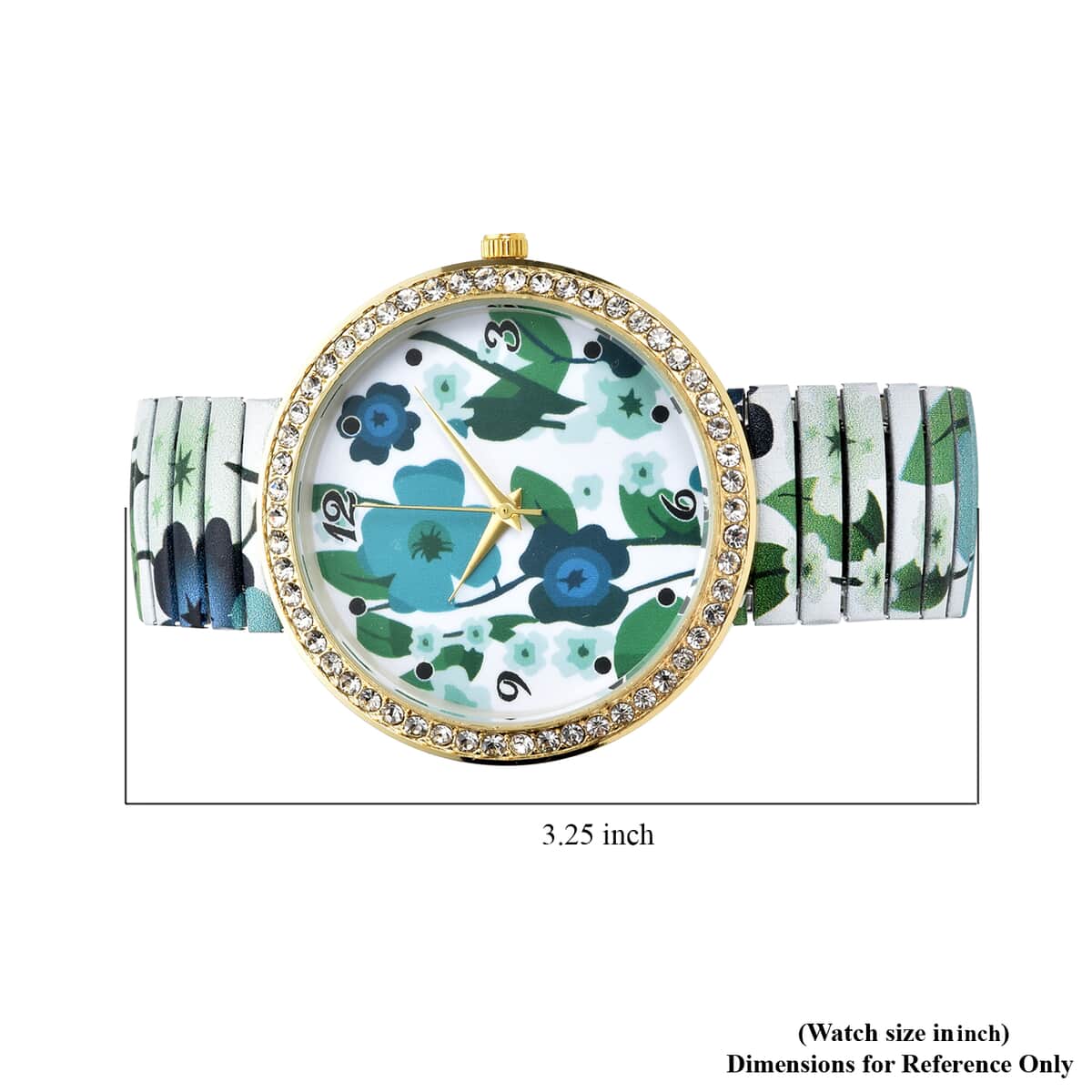 STRADA Austrian Crystal Japanese Movement Blue Flower Pattern Stretch Watch with Stainless Steel Strap image number 6