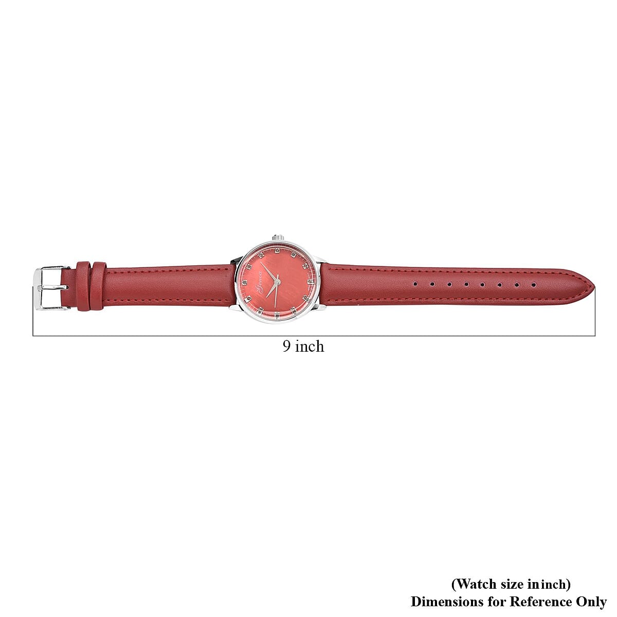 Genoa Red Diamond Miyota Japanese Movement Simulated Red MOP Carved Dial Watch with Red Leather Strap (36mm) (7.25-8.25Inches) 0.12 ctw image number 6