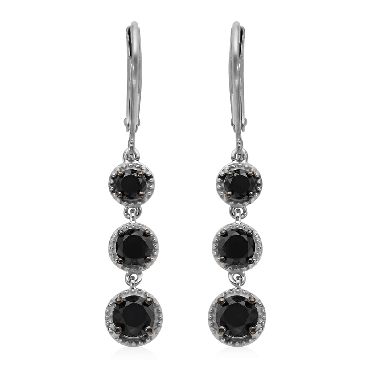 Black Diamond Lever Back Earrings in Rhodium & Earrings in Platinum Over Sterling Silver 2.00 ctw image number 0