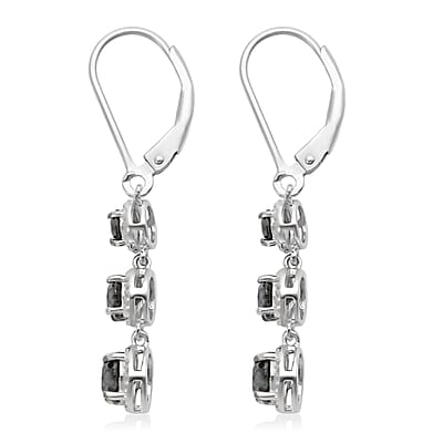 Black Diamond Lever Back Earrings in Rhodium & Earrings in Platinum Over Sterling Silver 2.00 ctw