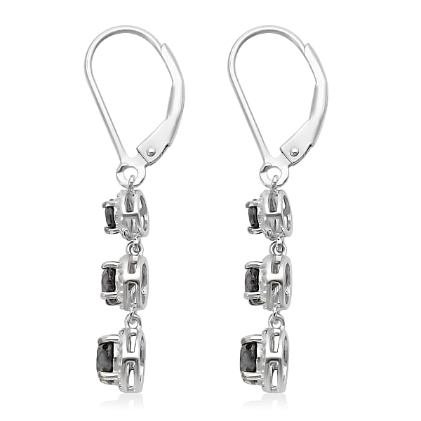 Black Diamond Lever Back Earrings in Rhodium & Earrings in Platinum Over Sterling Silver 2.00 ctw