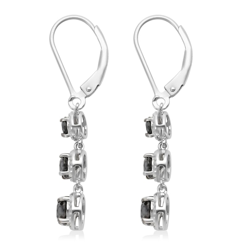 Black Diamond Lever Back Earrings in Rhodium & Earrings in Platinum Over Sterling Silver 2.00 ctw