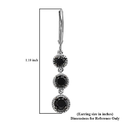 Black Diamond Lever Back Earrings in Rhodium & Earrings in Platinum Over Sterling Silver 2.00 ctw