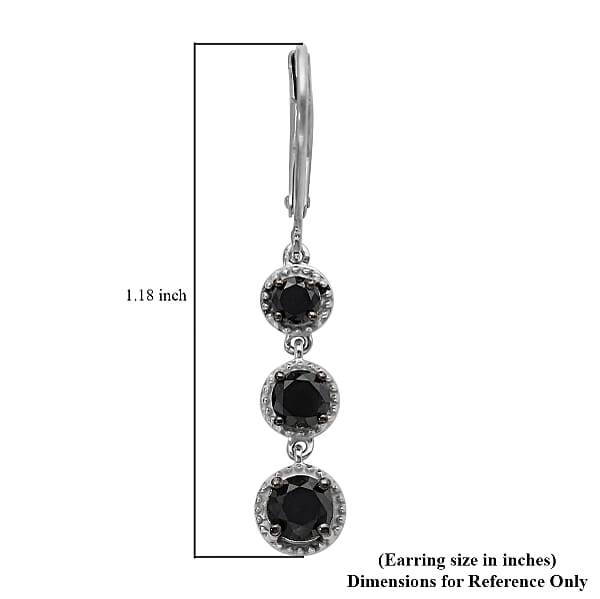 Black Diamond Lever Back Earrings in Rhodium & Earrings in Platinum Over Sterling Silver 2.00 ctw