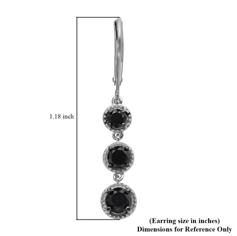Black Diamond Lever Back Earrings in Rhodium & Earrings in Platinum Over Sterling Silver 2.00 ctw
