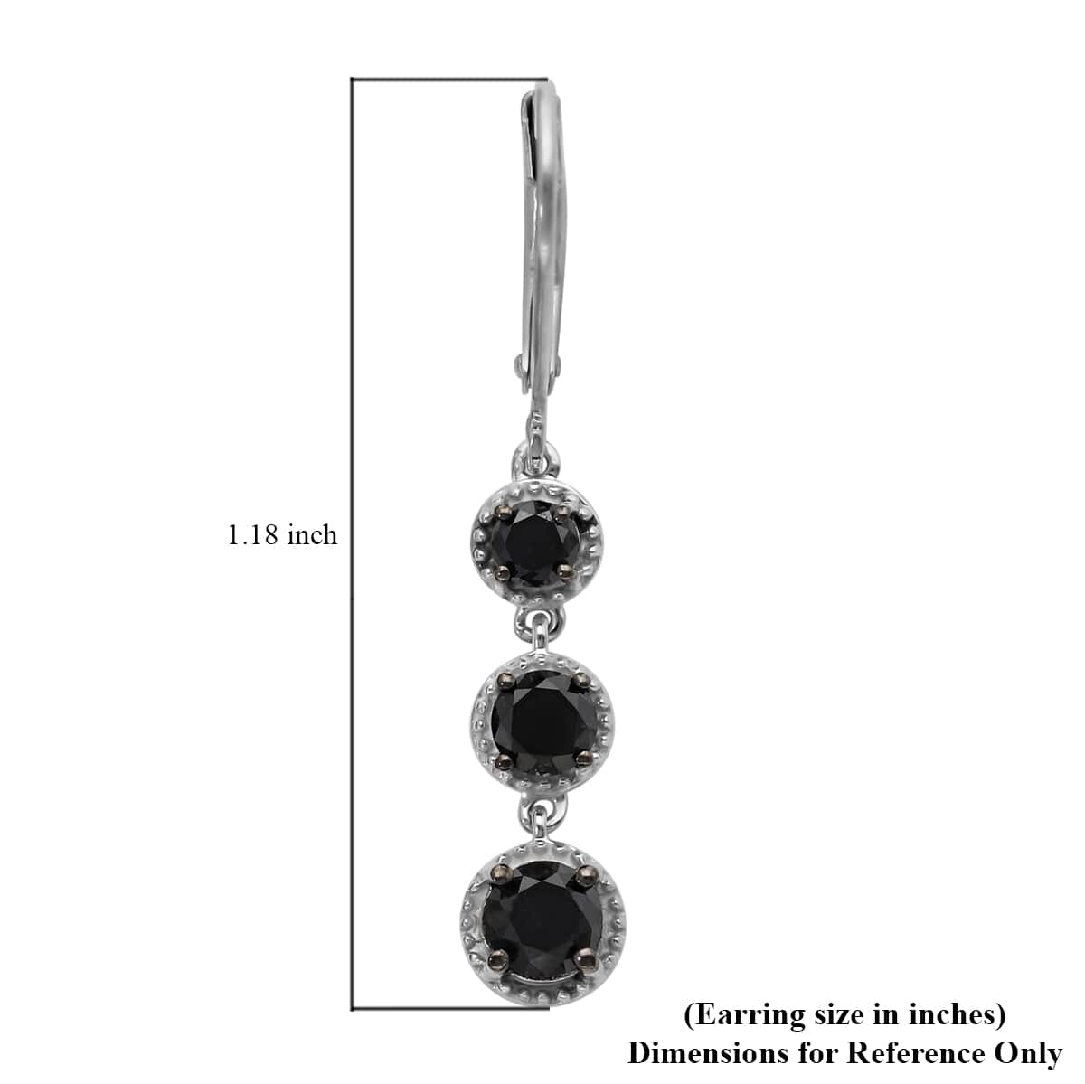 Black Diamond Lever Back Earrings in Rhodium & Earrings in Platinum Over Sterling Silver 2.00 ctw image number 3