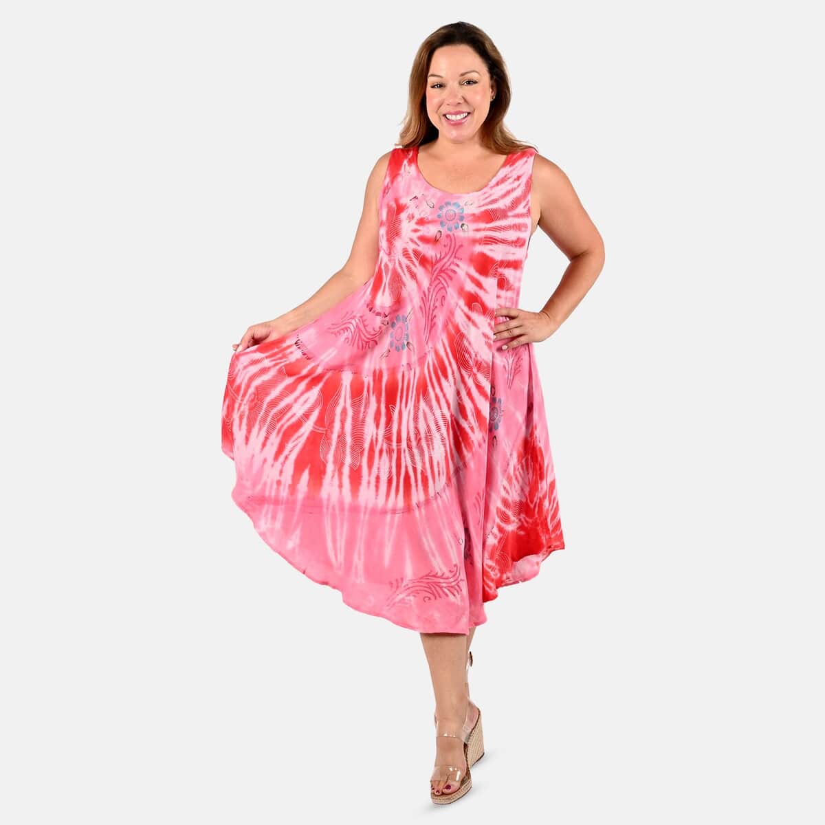 Tamsy Pink Floral Tie-Dye Umbrella Dress - One Size Plus image number 0