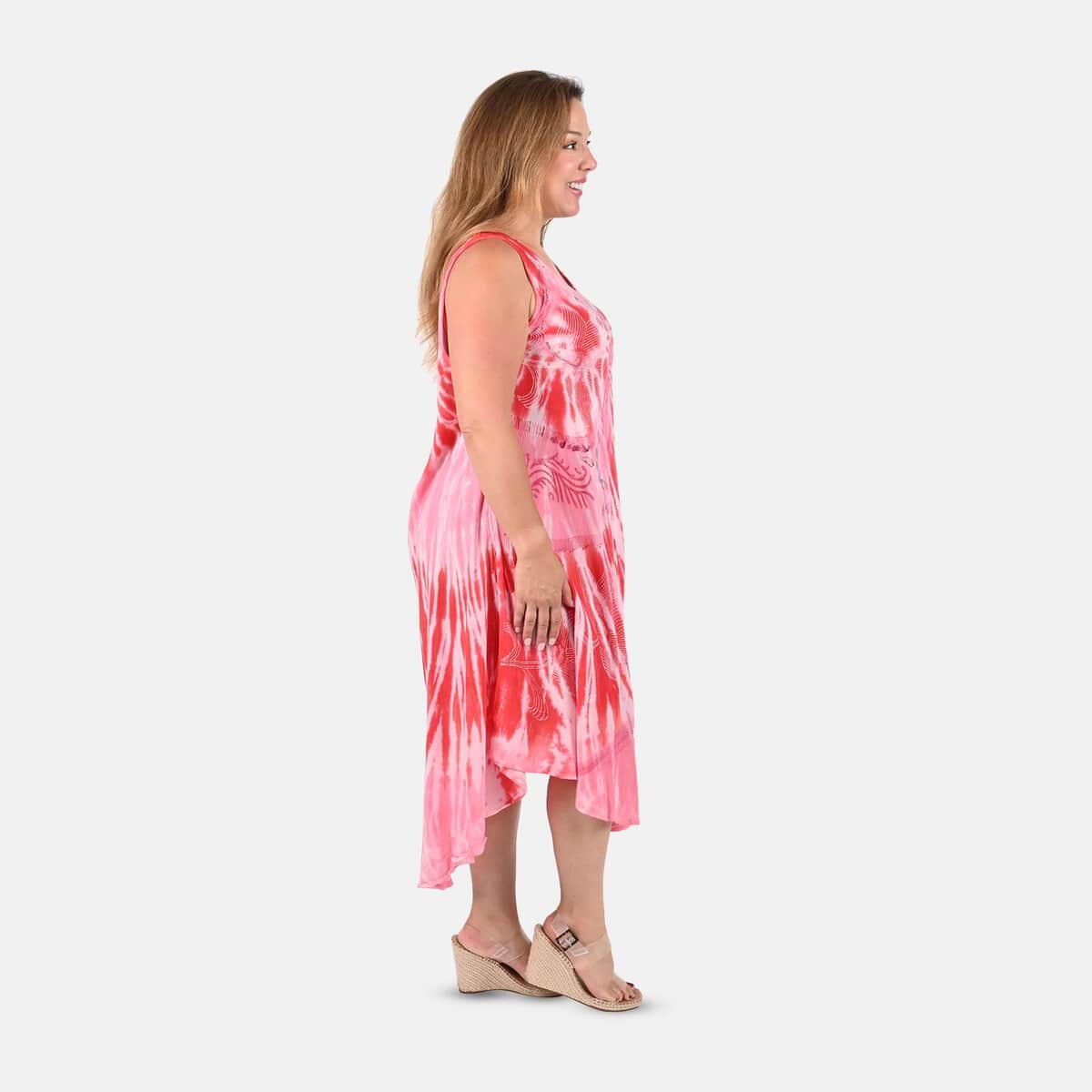 Tamsy Pink Floral Tie-Dye Umbrella Dress - One Size Plus image number 2