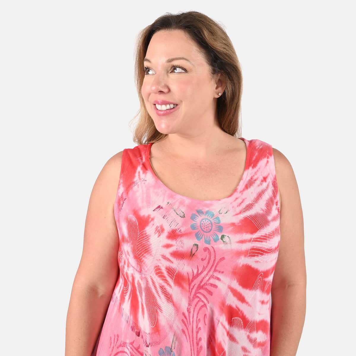 Tamsy Pink Floral Tie-Dye Umbrella Dress - One Size Plus image number 3