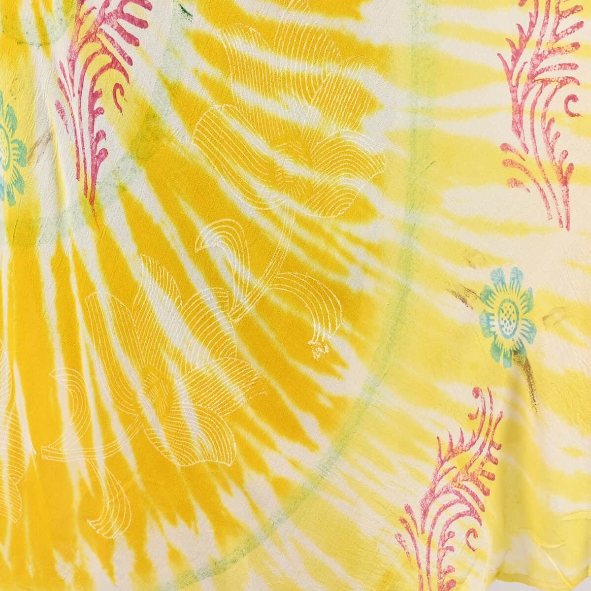 Tamsy Yellow Floral Tie-Dye Umbrella Dress - One Size Plus image number 4