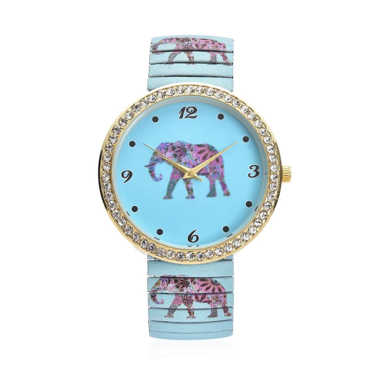 STRADA Austrian Crystal Japanese Movement Elephant Print Watch in Stainless Steel Strap (42mm) 0.50 ctw image number 0
