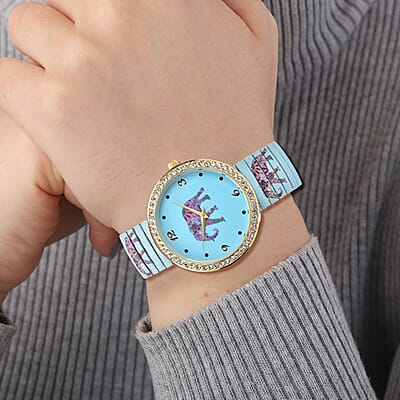 Strada Austrian Crystal Japanese Movement Elephant Print Watch in Stainless Steel Strap (42.41 mm) (6.75-7.25 Inches)