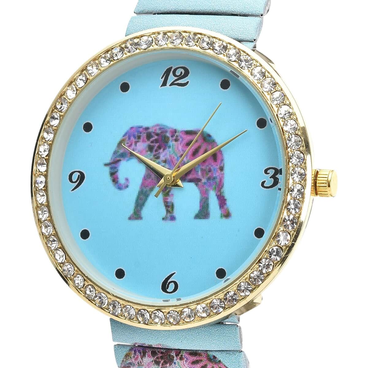STRADA Austrian Crystal Japanese Movement Elephant Print Watch in Stainless Steel Strap (42mm) 0.50 ctw image number 3