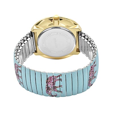 Strada Austrian Crystal Japanese Movement Elephant Print Watch in Stainless Steel Strap (42.41 mm) (6.75-7.25 Inches)