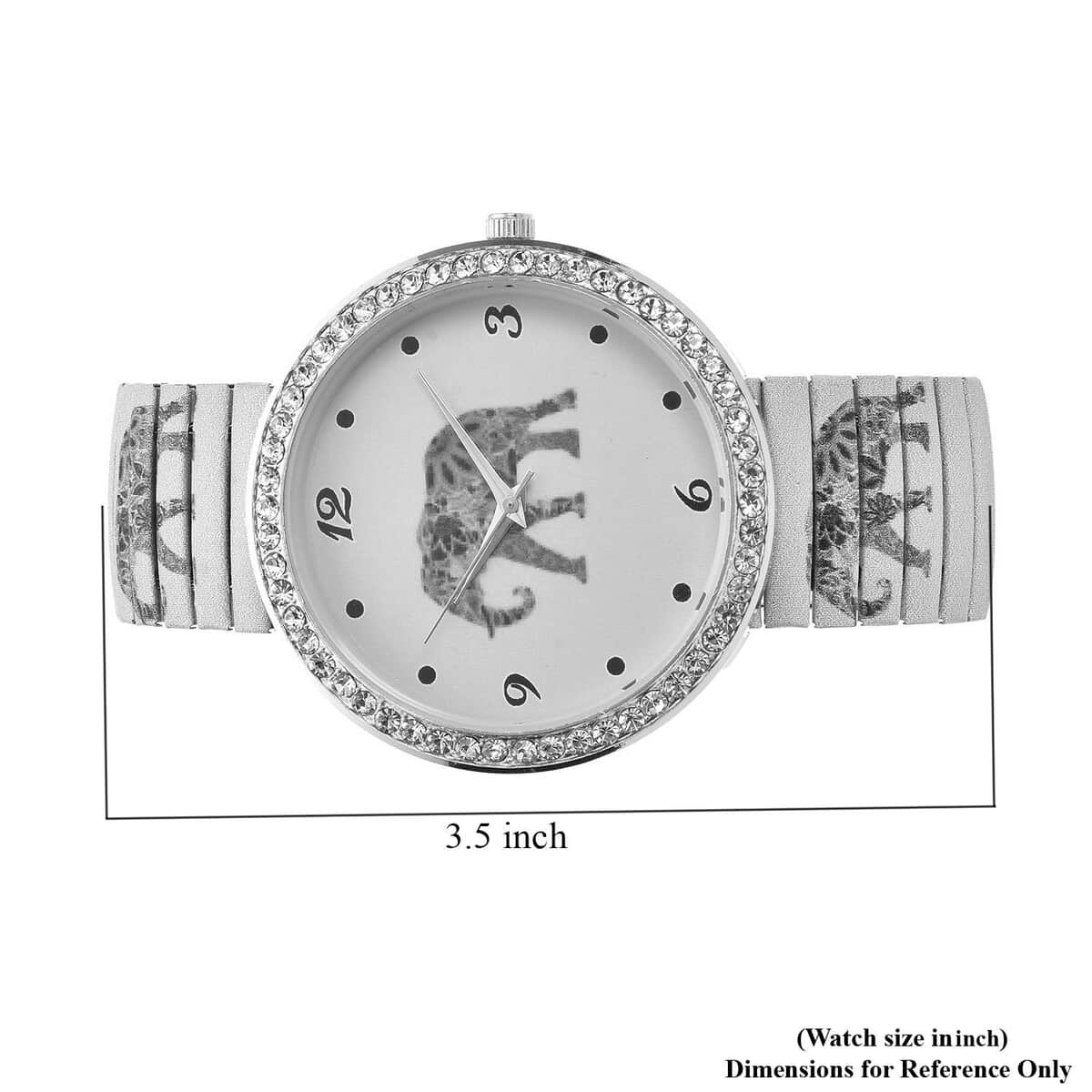 STRADA Austrian Crystal Japanese Movement Elephant Print Watch in Stainless Steel Strap (42mm) 0.50 ctw image number 6