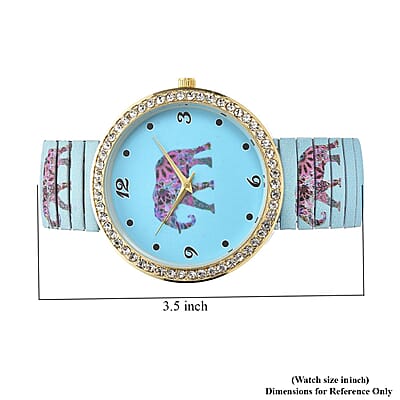 Strada Austrian Crystal Japanese Movement Elephant Print Watch in Stainless Steel Strap (42.41 mm) (6.75-7.25 Inches)