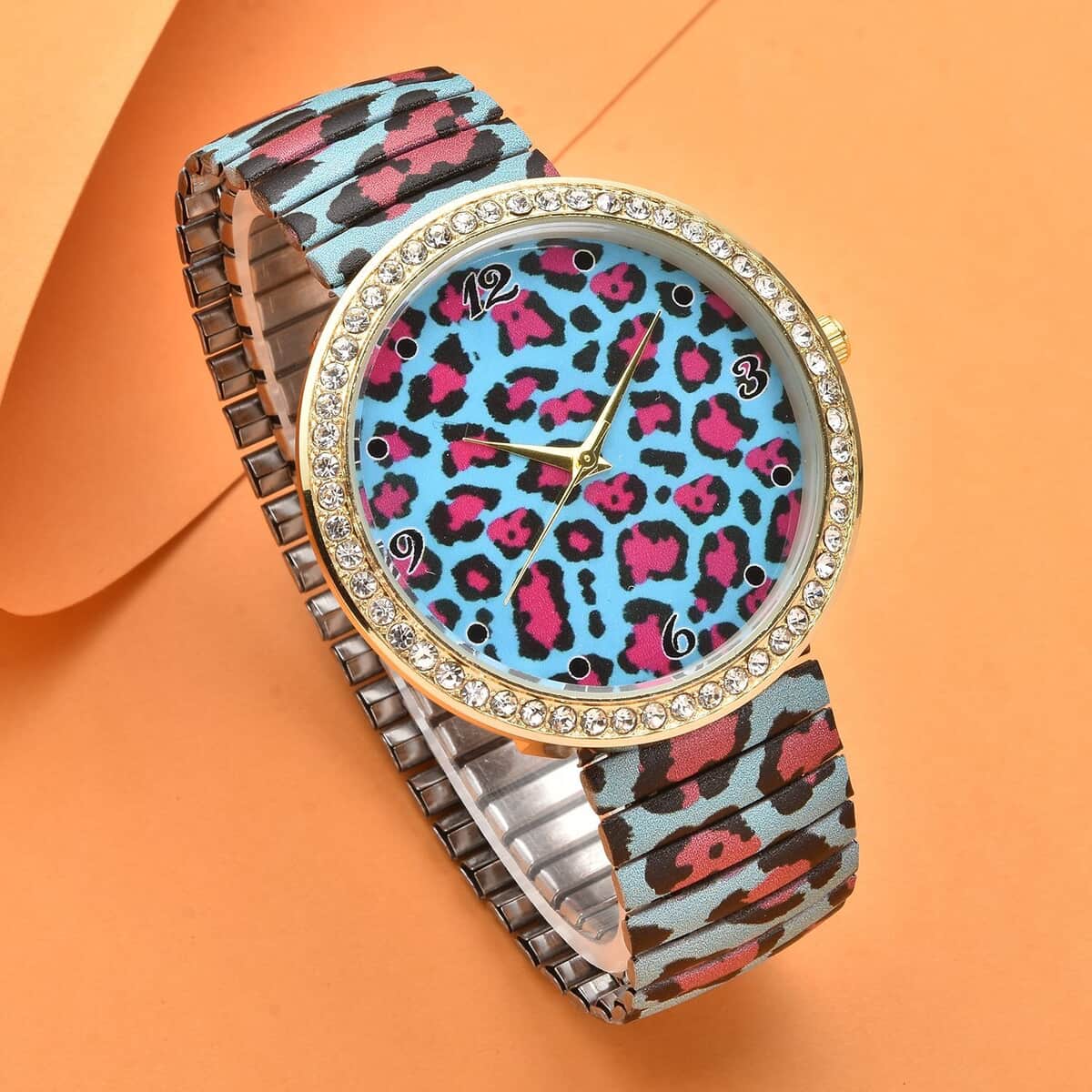 Strada Austrian Crystal Japanese Movement Red Leopard Print Watch in Stainless Steel Strap (42.41 mm) (6.75-7.25 Inches) image number 1