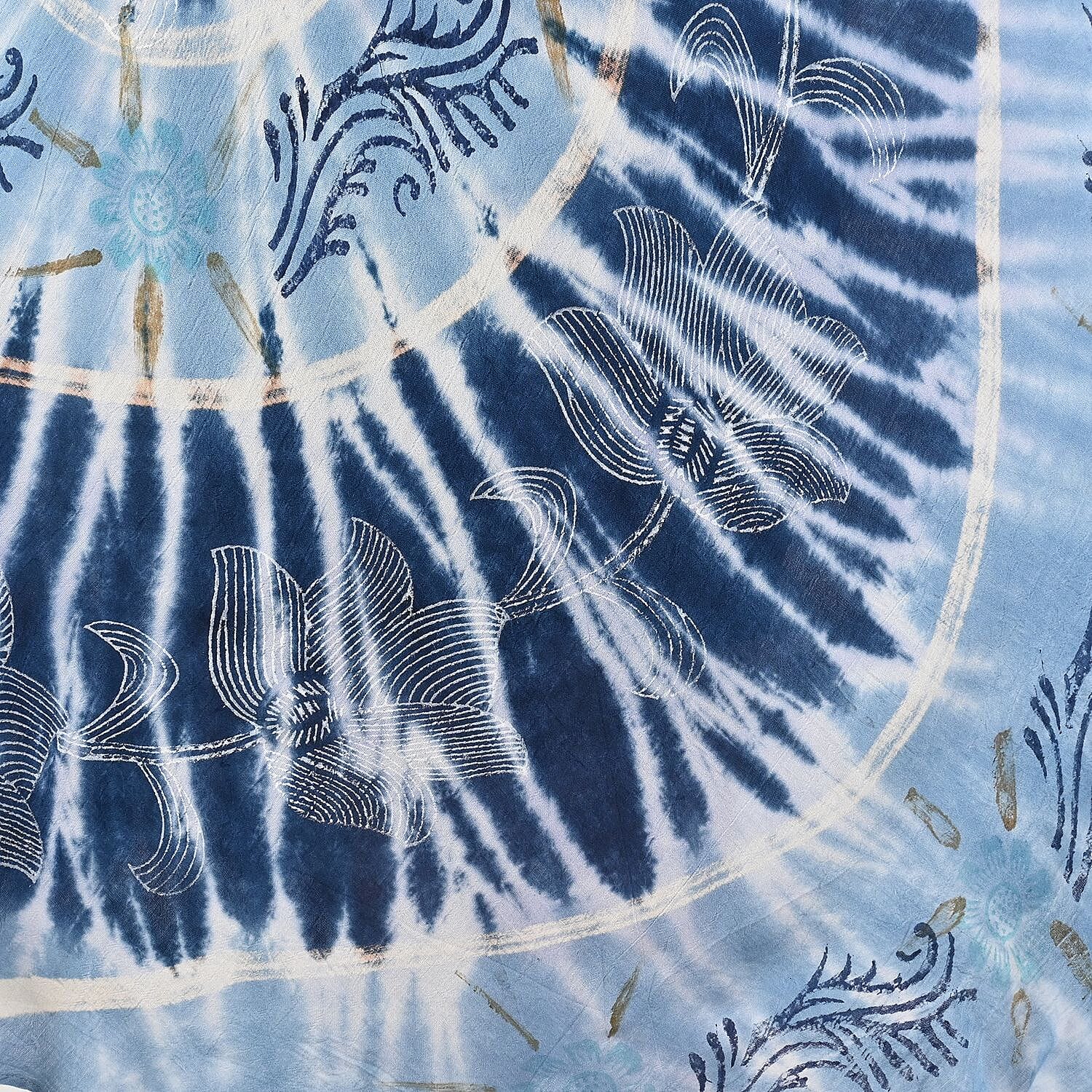 Tamsy Navy and Light Blue Floral Tie-Dye Umbrella Dress - One Size Missy