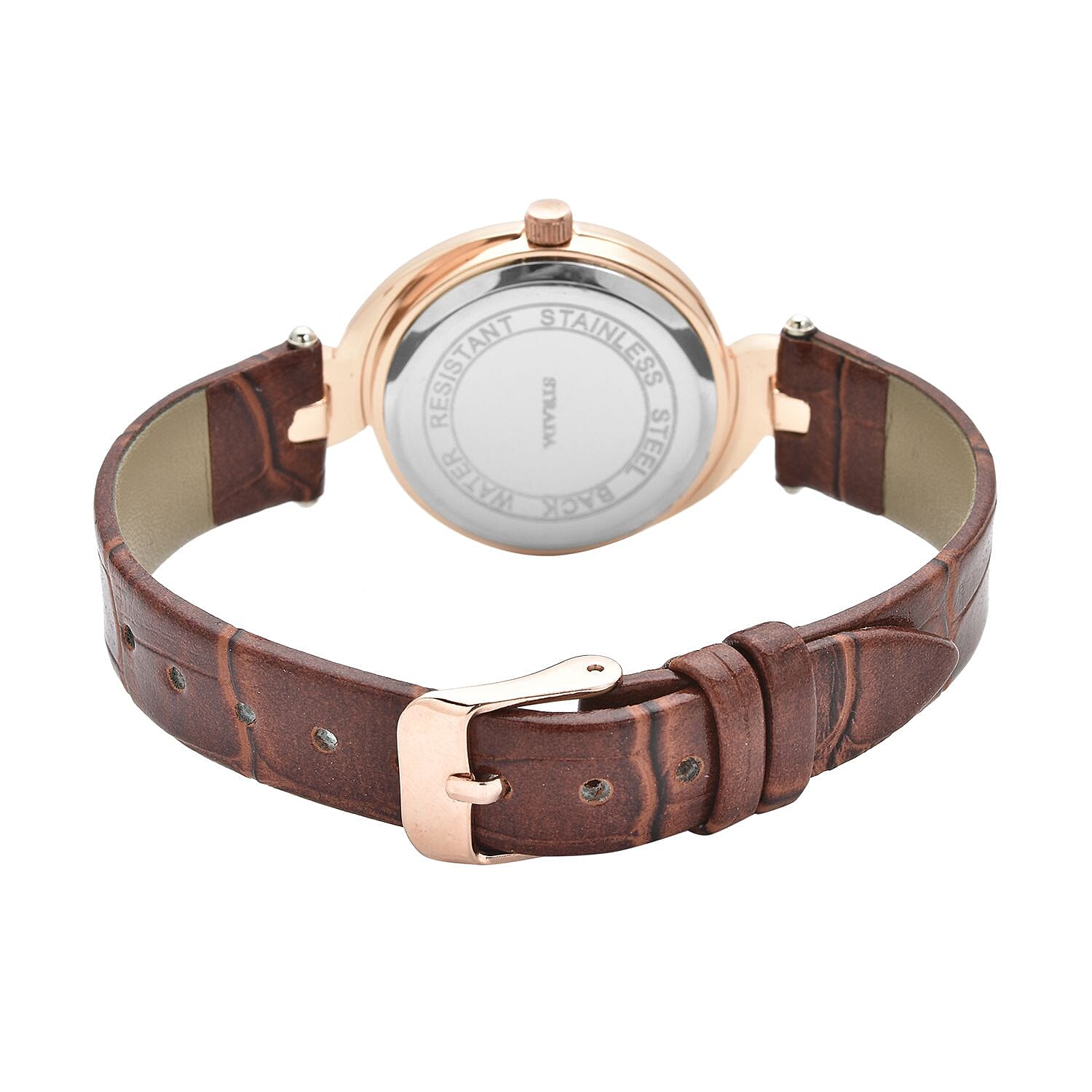 Strada Austrian Crystal Japanese Movement Watch with Brown Faux Leather Strap (34mm) (7.25-8.25Inches)