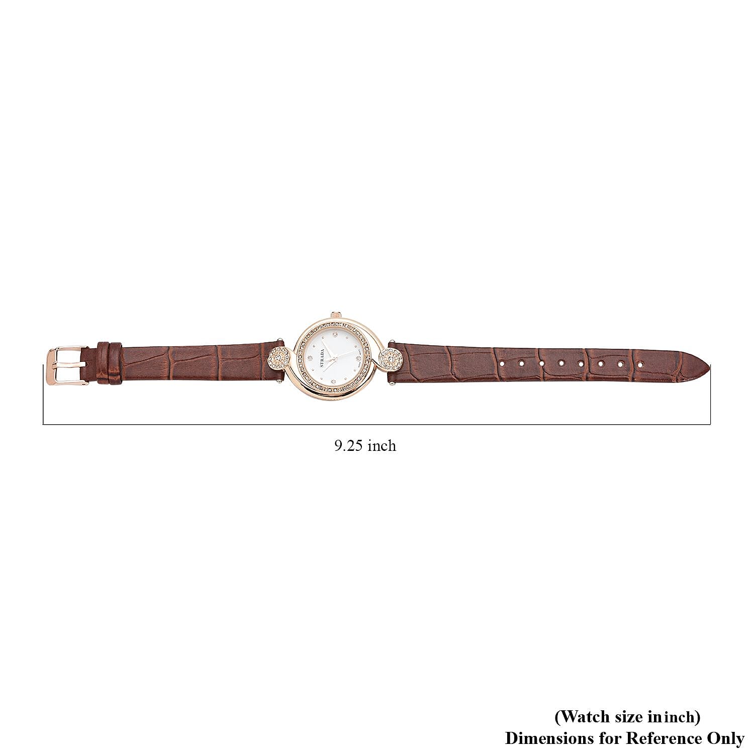 Strada Austrian Crystal Japanese Movement Watch with Brown Faux Leather Strap (34mm) (7.25-8.25Inches)