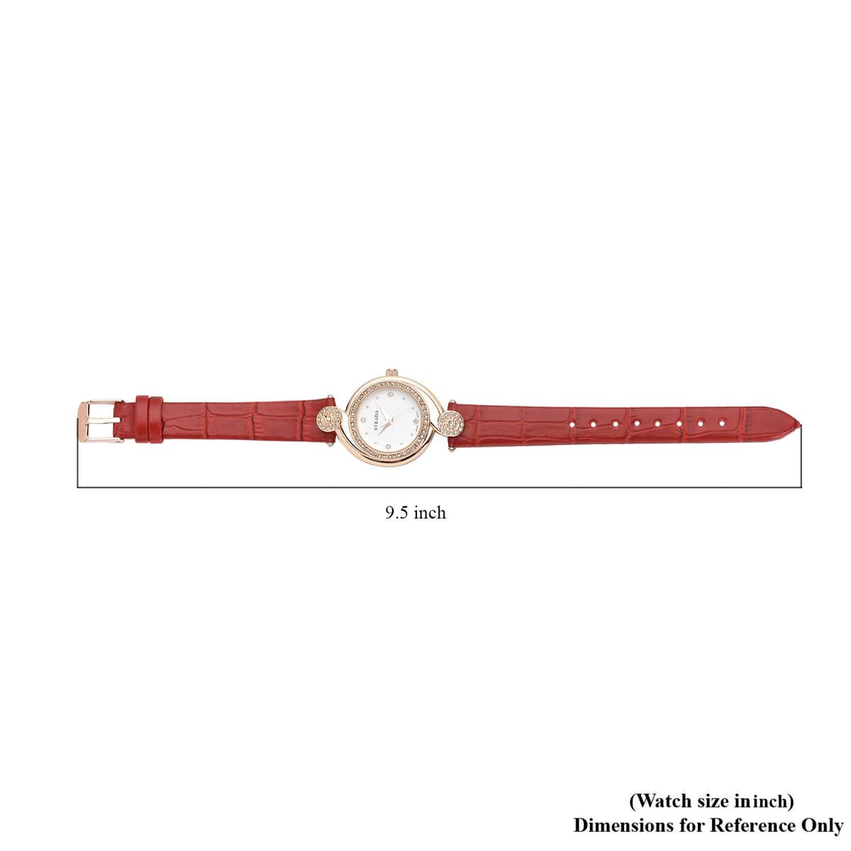 Strada Austrian Crystal Japanese Movement Watch with Red Faux Leather Strap (34mm) (7.25-8.25Inches) image number 6