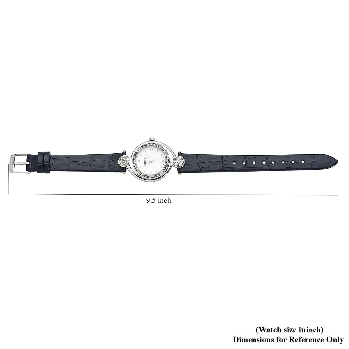 Strada Austrian Crystal Japanese Movement Watch with Blue Faux Leather Strap (34mm) (7.25-8.25Inches) image number 6