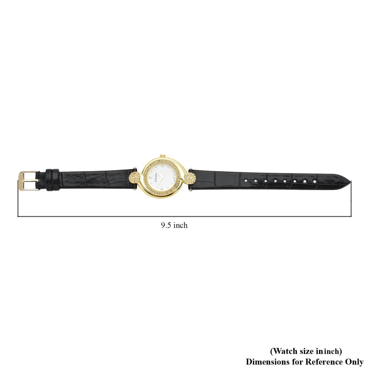 Strada Austrian Crystal Japanese Movement Watch with Black Faux Leather Strap (34mm) (7.25-8.25Inches) image number 6