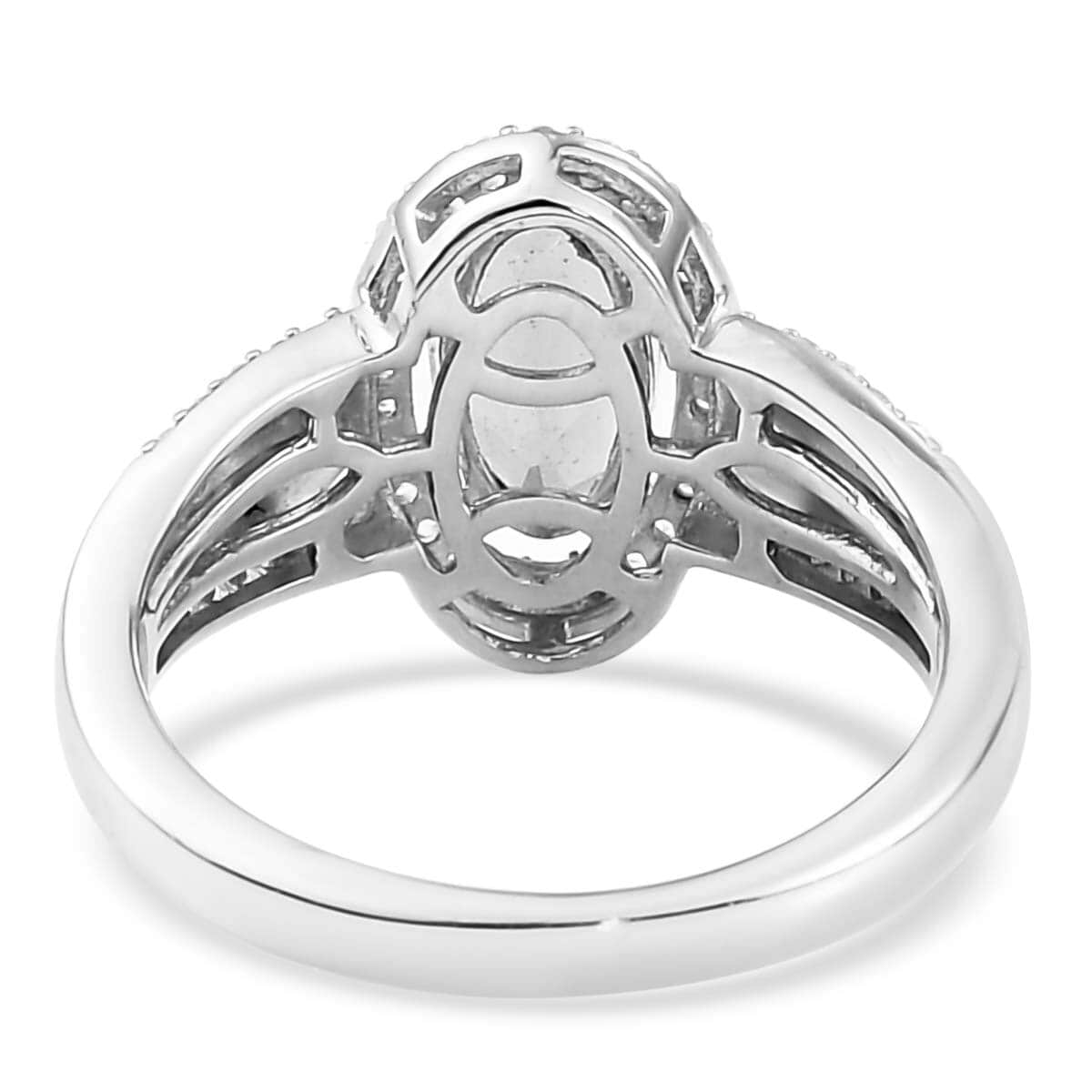 Bohemian Moldavite and Natural White Zircon Ring in Platinum Over Sterling Silver (Size 10.0) 1.60 ctw image number 5