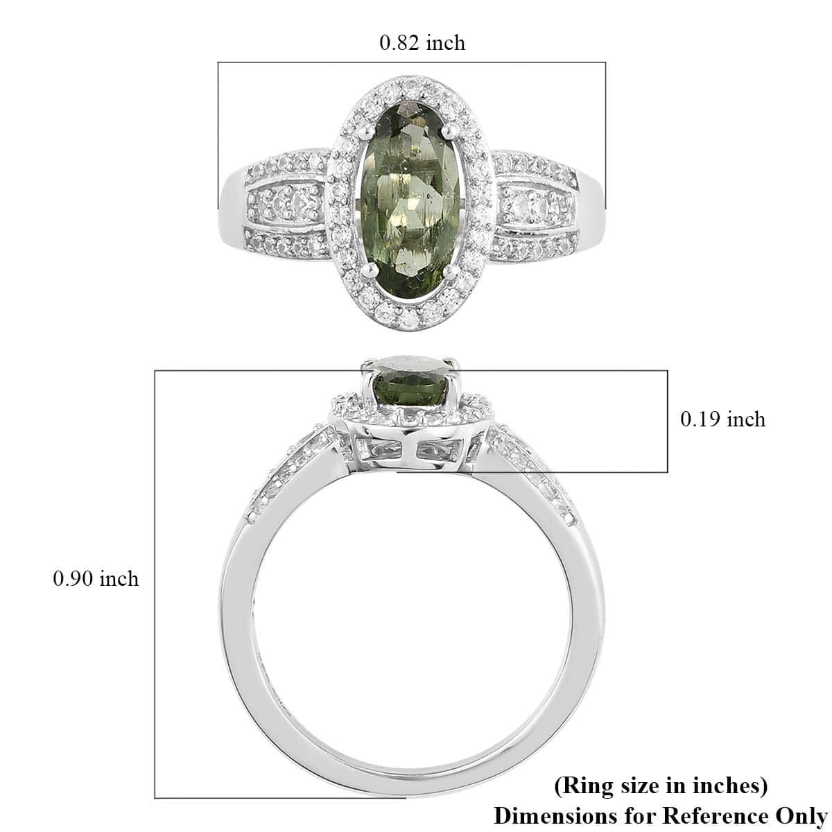 Bohemian Moldavite and White Zircon Ring in Platinum Over Sterling Silver (Size 8.0) 1.60 ctw image number 6