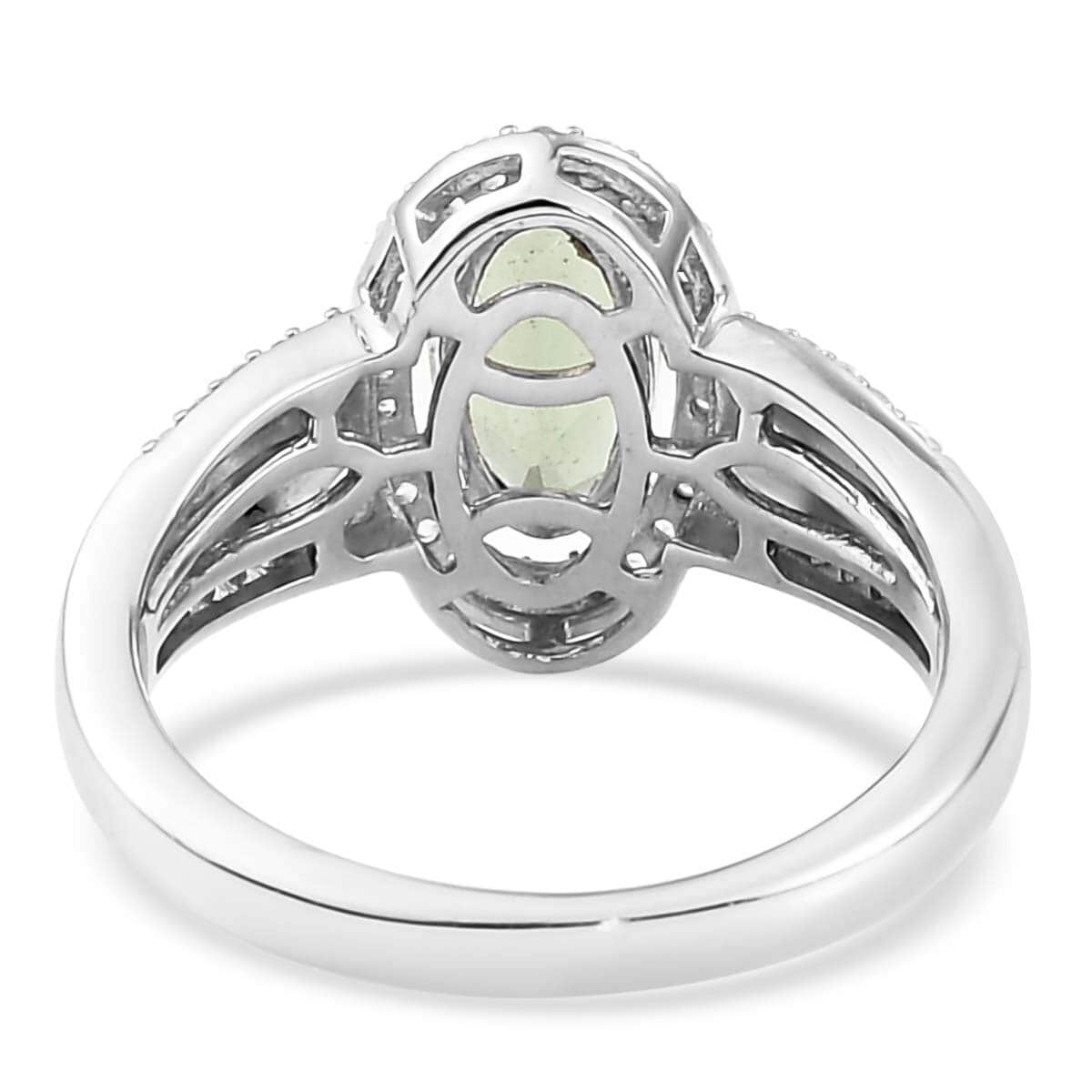 Bohemian Moldavite and White Zircon Ring in Platinum Over Sterling Silver (Size 9.0) 1.60 ctw image number 5