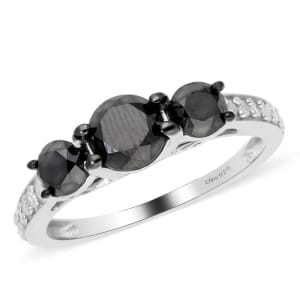 Black Diamond and White Diamond Ring in Platinum Over Sterling Silver (Size 7.0) 2.00 ctw
