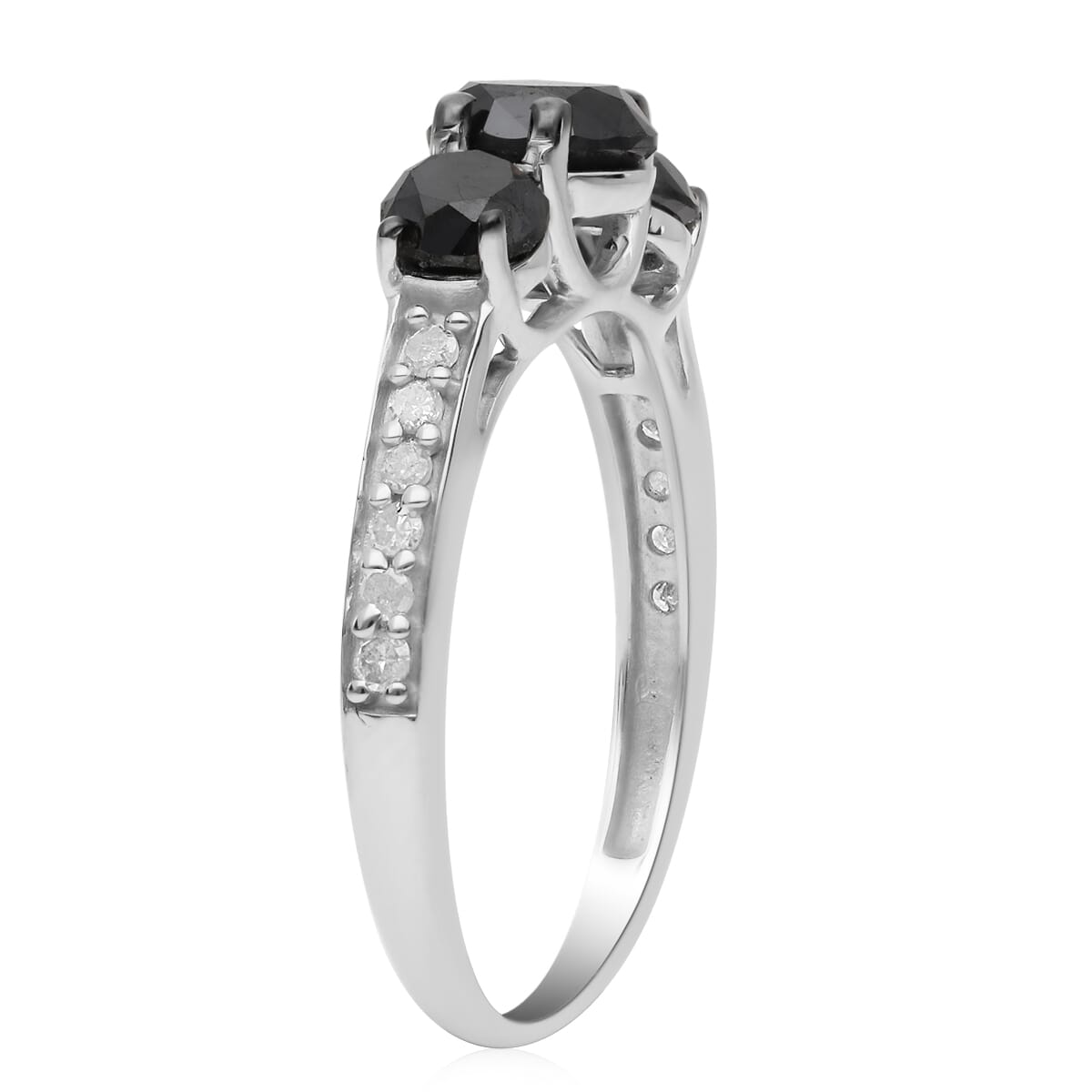 Black Diamond and White Diamond Ring in Platinum Over Sterling Silver (Size 7.0) 2.00 ctw image number 3