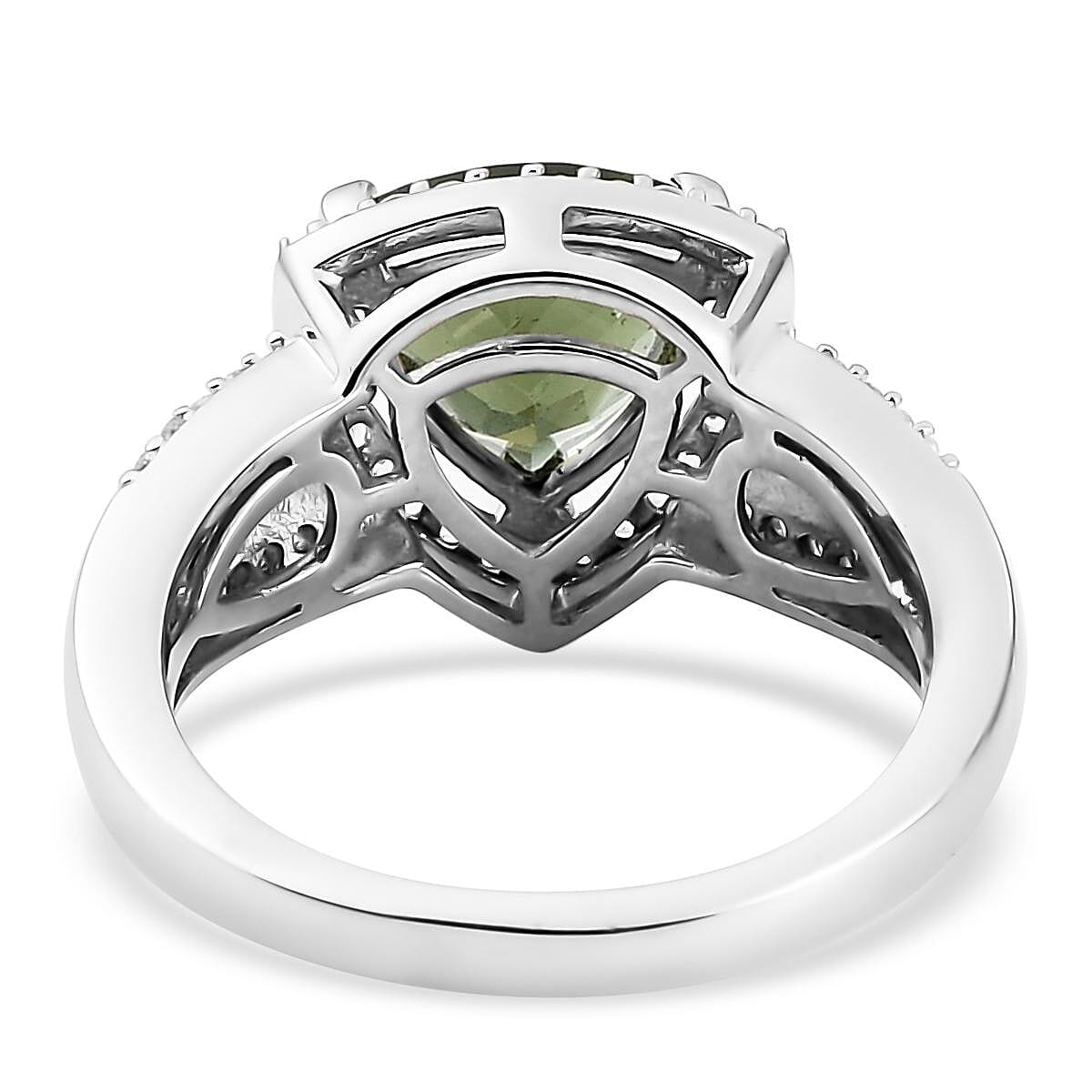Bohemian Moldavite and White Zircon Ring in Platinum Over Sterling Silver (Size 6.0) 2.10 ctw image number 6