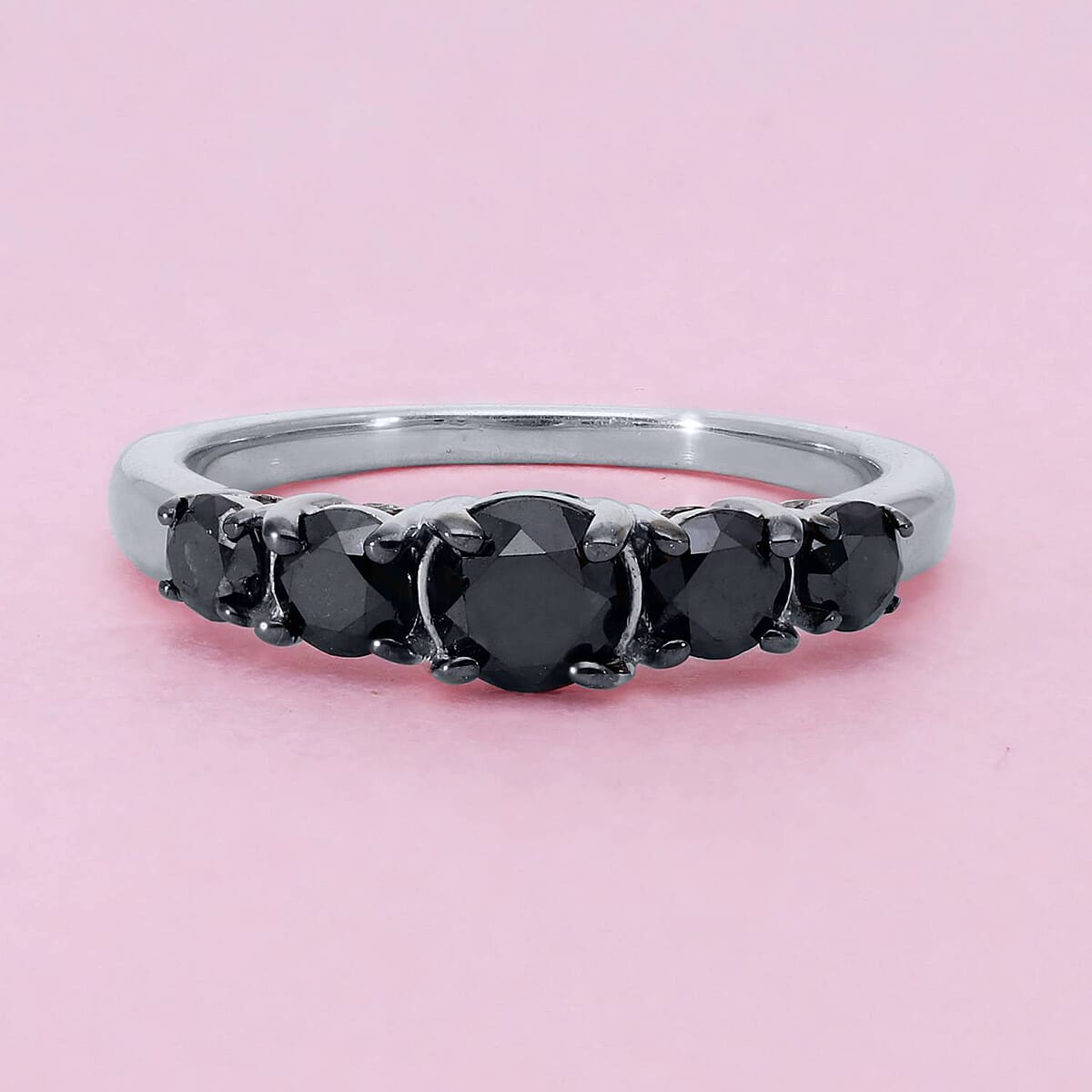 Black Diamond Ring in Platinum Over Sterling Silver (Size 8.0) 1.50 ctw image number 1