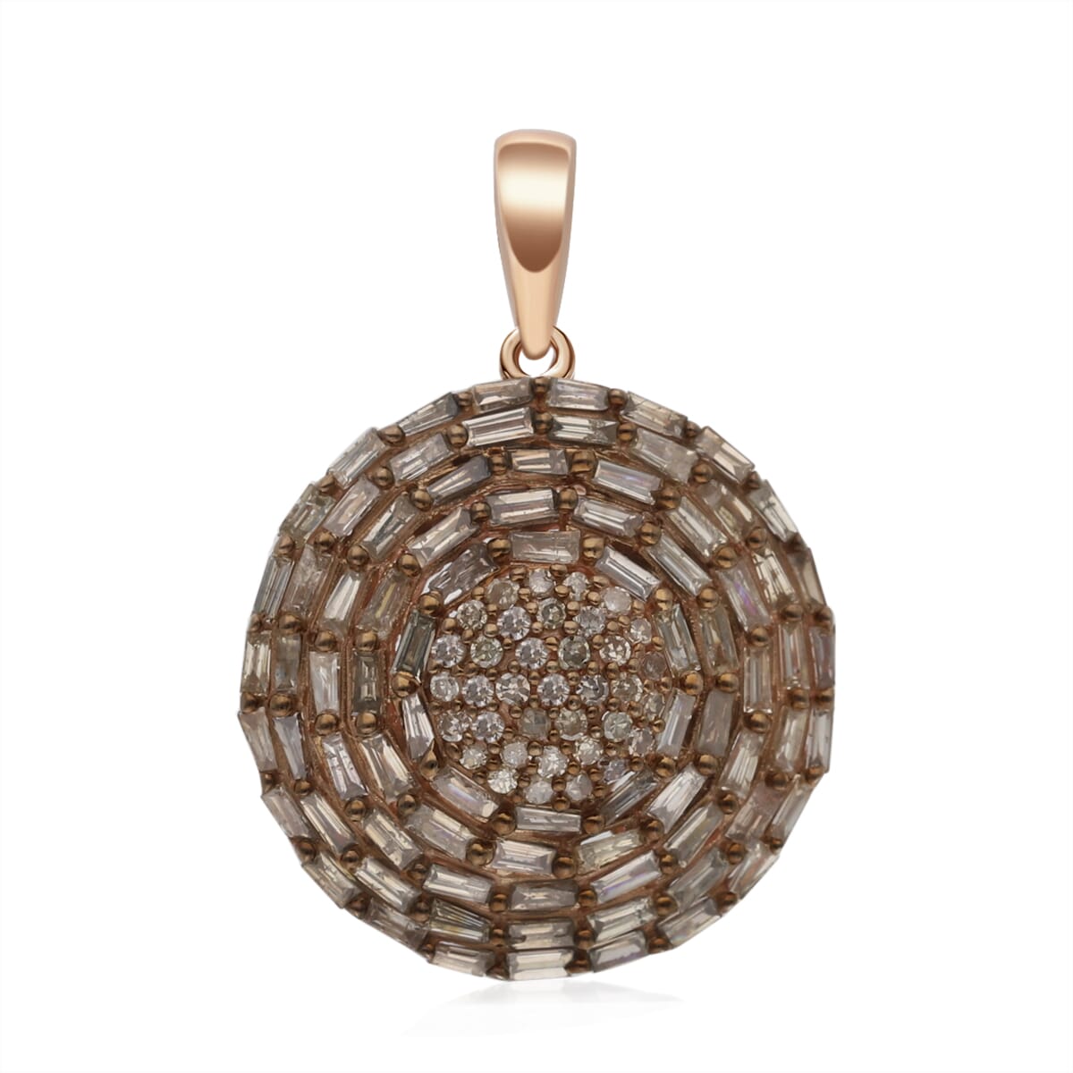 Natural Champagne Diamond Round Pendant in Rhodium & Vermeil Rose Gold Over Sterling Silver 1.00 ctw image number 0