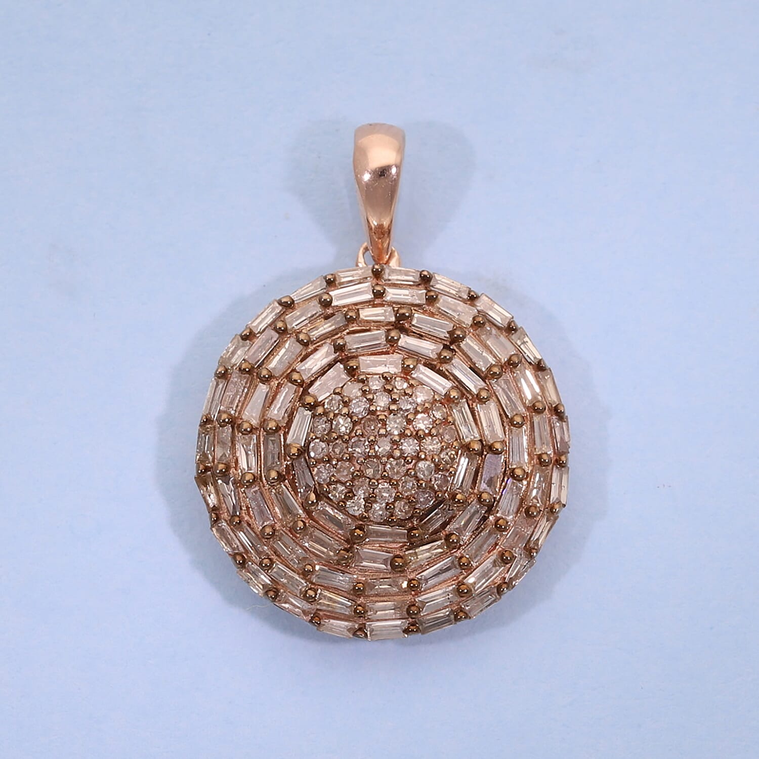 Natural Champagne Diamond Round Pendant in Rhodium & Vermeil Rose Gold Over Sterling Silver 1.00 ctw