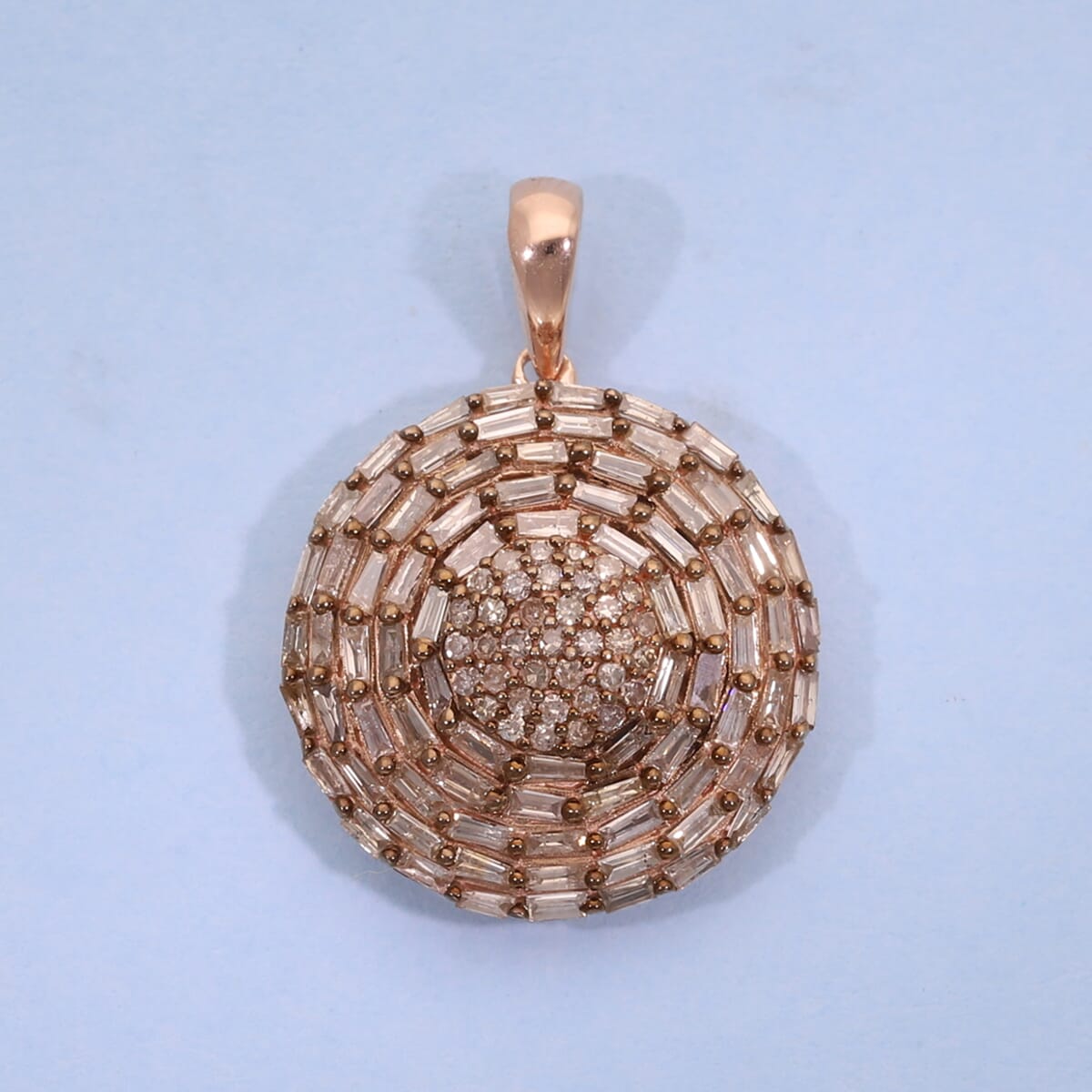 Natural Champagne Diamond Round Pendant in Rhodium & Vermeil Rose Gold Over Sterling Silver 1.00 ctw image number 1