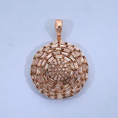 Natural Champagne Diamond Round Pendant in Rhodium & Vermeil Rose Gold Over Sterling Silver 1.00 ctw