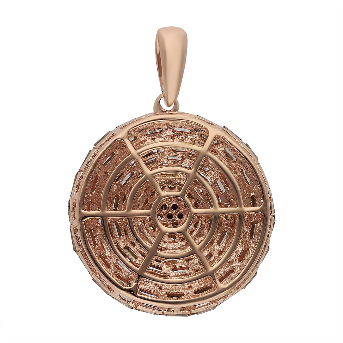 Natural Champagne Diamond Round Pendant in Rhodium & Vermeil Rose Gold Over Sterling Silver 1.00 ctw