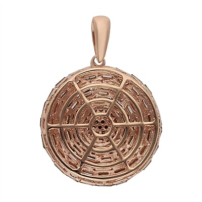 Natural Champagne Diamond Round Pendant in Rhodium & Vermeil Rose Gold Over Sterling Silver 1.00 ctw