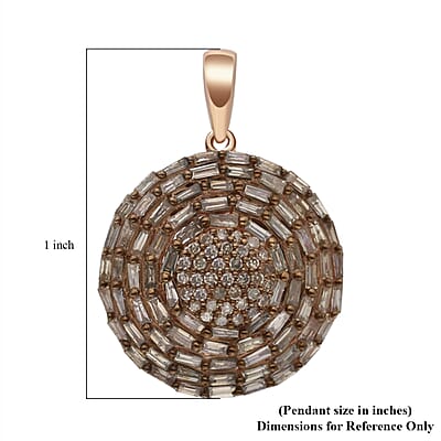Natural Champagne Diamond Round Pendant in Rhodium & Vermeil Rose Gold Over Sterling Silver 1.00 ctw