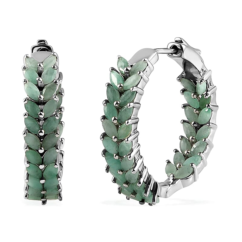 Brazilian Emerald Double Row Hoop Earrings in Platinum Bond 6.25 ctw