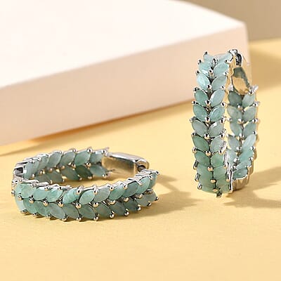 Brazilian Emerald Double Row Hoop Earrings in Platinum Bond 6.25 ctw