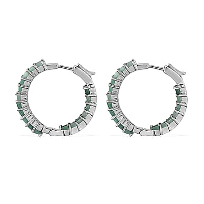 Brazilian Emerald Double Row Hoop Earrings in Platinum Bond 6.25 ctw