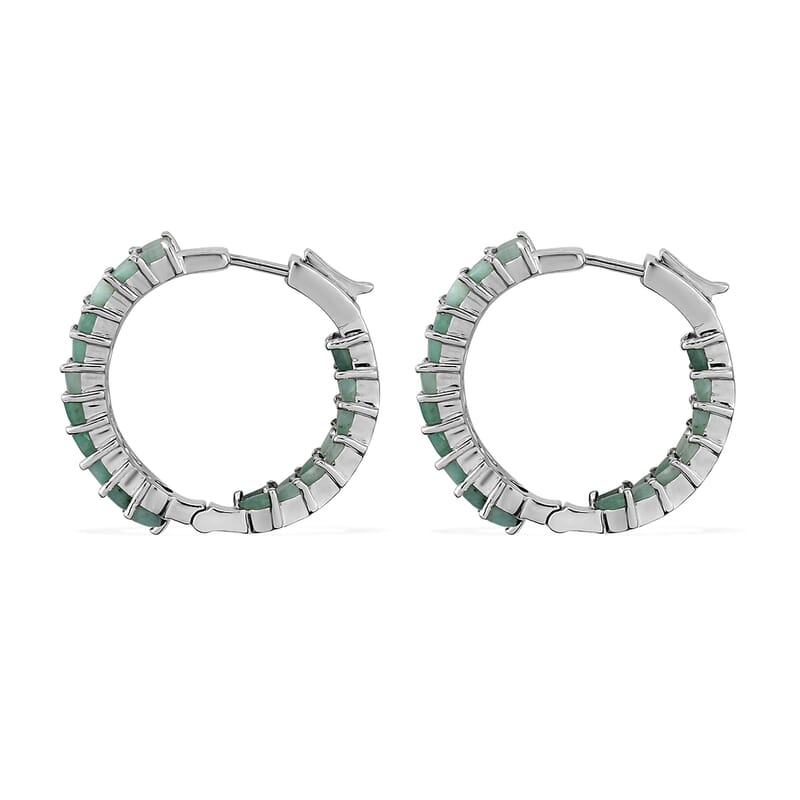 Brazilian Emerald Double Row Hoop Earrings in Platinum Bond 6.25 ctw
