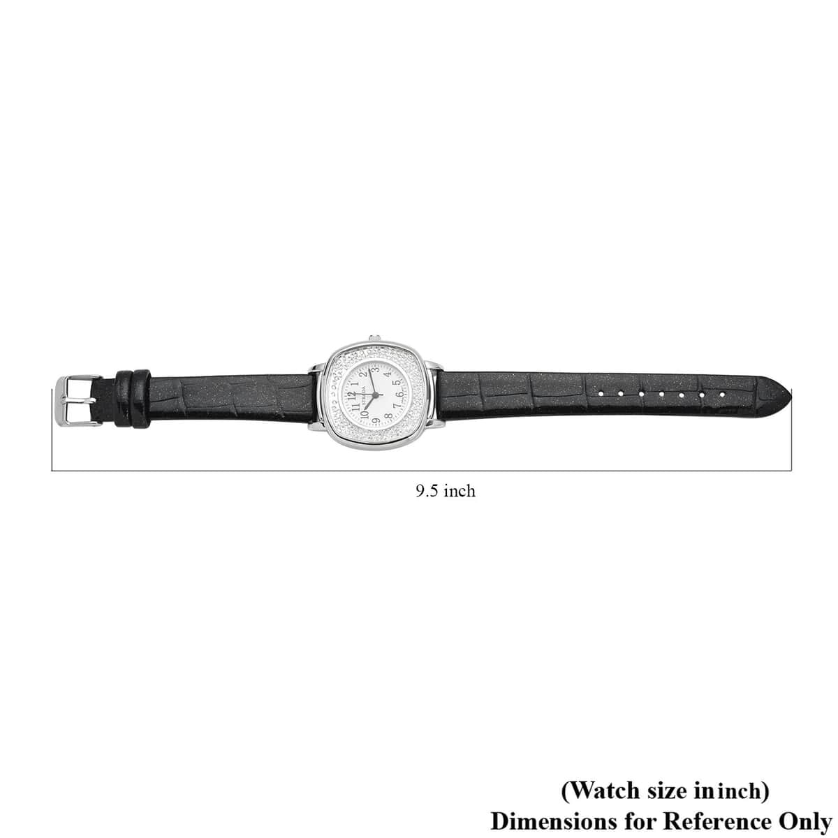 Strada Japanese Movement White Austrian Crystal Watch with Black Faux Leather Strap (36mm) (7.25-8.75 Inches) image number 6