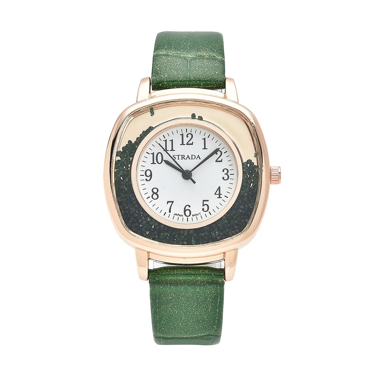 Strada Japanese Movement Green Austrian Crystal Watch with Green Faux Leather Strap (36mm) (7.25-8.75 Inches) image number 0